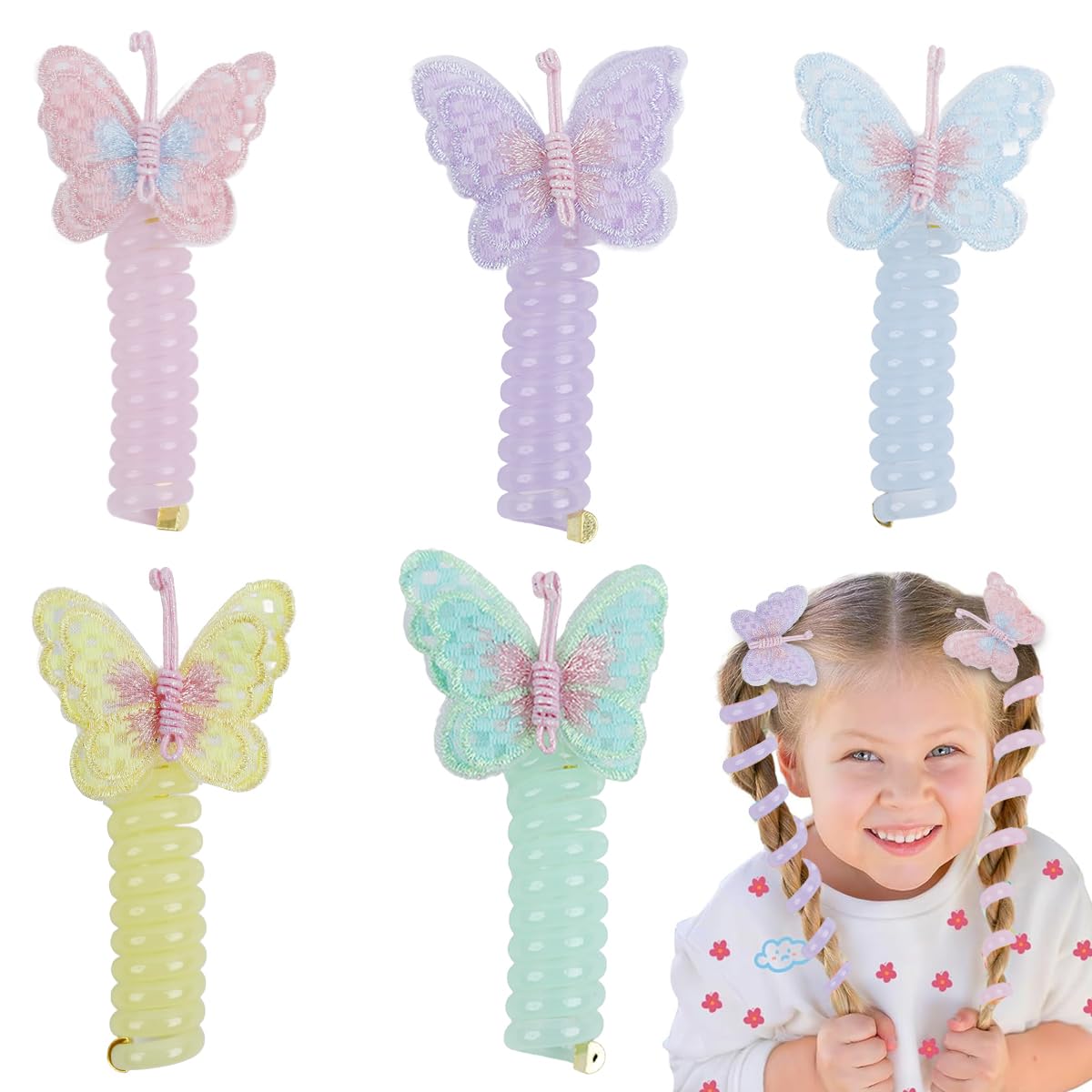 PALAY® 5Pcs Braids Hair Ties for Girls Embroidered Butterfly Charm Spring Coil Hair Ties Spiral Hair Ties Ponytail Maker Braids Spiral Hair Ties Cute Hair Accessories for Girls PALAY® 5Pcs Braids Hair Ties for Girls Embroidered Butterfly Charm Spring Coil Hair Ties Spiral Hair Ties Ponytail Maker Braids Spiral Hair Ties Cute Hair Accessories for Girls